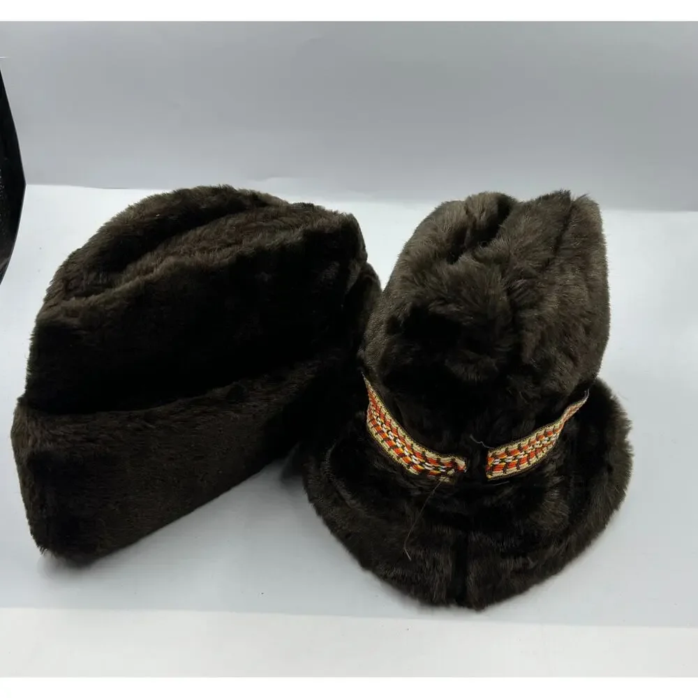 Vintage Faux Fur Hats Fedora Bucket‎ Lined Men's Small Medium USA Made Band